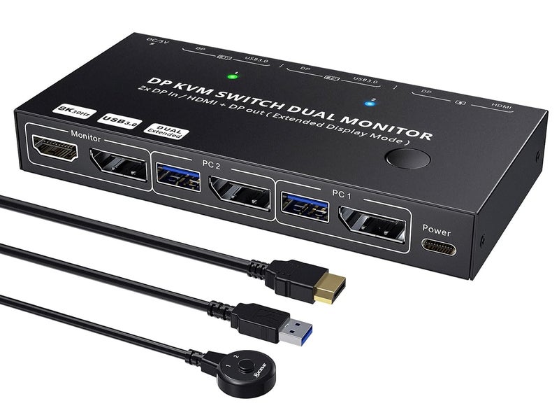 KCEVE 4K KVM Switch 2 Monitors 2 Computers HDMI DP, USB 3.0 KVM Switch Dual Monitor 4K@60Hz MST for 2 Computer Share Keyboard Mouse, with Wired Remote - Image 1